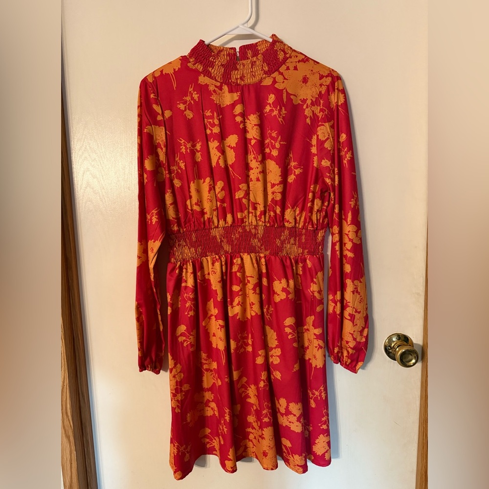 SHEIN Red and Orange Floral Dress